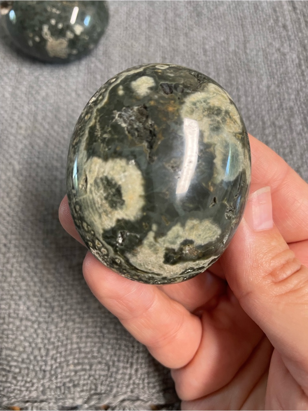 Polished Ocean Jasper Palm Stone - Green and Cream